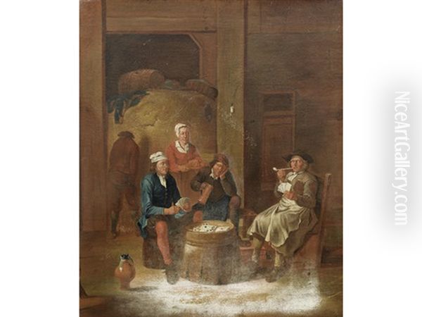 Card Players In A Barn Oil Painting by Jean Baptiste Nollekens