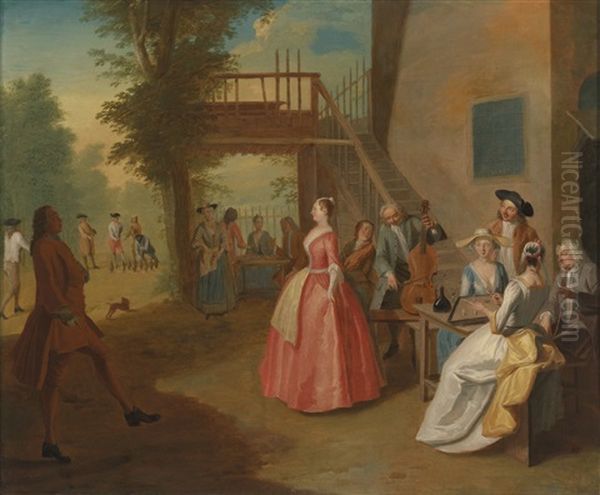 A Dancing Couple In An Outdoor Musical Party Oil Painting by Joseph Frans Nollekens