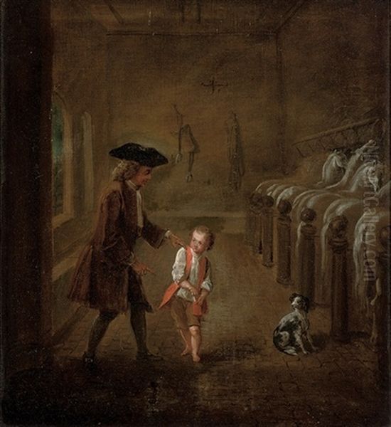 A Stable Interior With A Gentleman And A Boy Oil Painting by Joseph Frans Nollekens