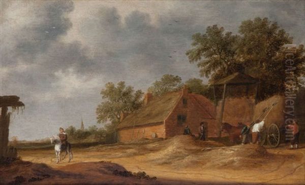 Paysans Au Travail Pres D'une Ferme Oil Painting by Pieter Nolpe