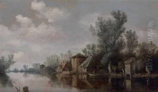 Vue D'un Paysage De Riviere Hollandais Oil Painting by Pieter Nolpe