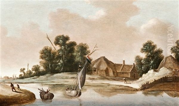 Geanimeerd Rivierlandschap Oil Painting by Pieter Nolpe