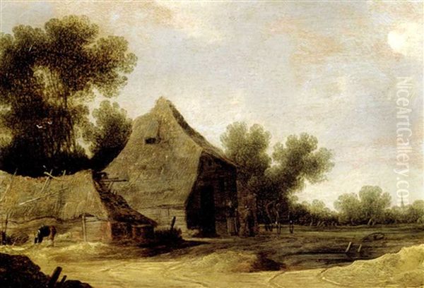 Paysans Sur Un Chemin Devant Une Chaumiere Oil Painting by Pieter Nolpe