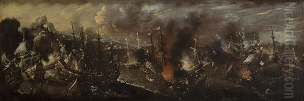 Escena De Batalla Naval Oil Painting by Francois de Nome