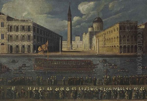 The Molo, Venice, From The Bacino Di San Marco, With The Departure Of The Bucintoro For The Lido On Ascension Day Oil Painting by Francois de Nome