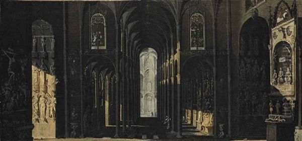 Architecture De Fantaisie, Un Interieur D'eglise Oil Painting by Francois de Nome