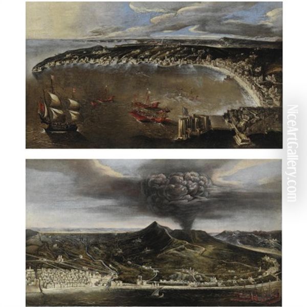 Veduta Di Napoli Da Levante, Con Castel Dell'ovo In Primo Piano (+ Veduta Di Borgo Loreto, Con Il Vesuvio In Eruzione; Pair) Oil Painting by Francois de Nome