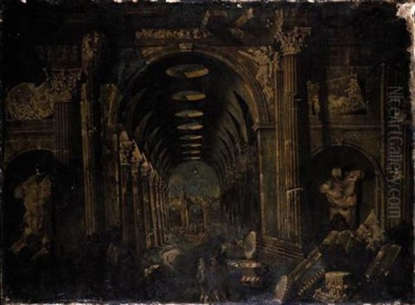 An Architectural Capriccio With The Baths Of Diocletian Oil Painting by Francois de Nome