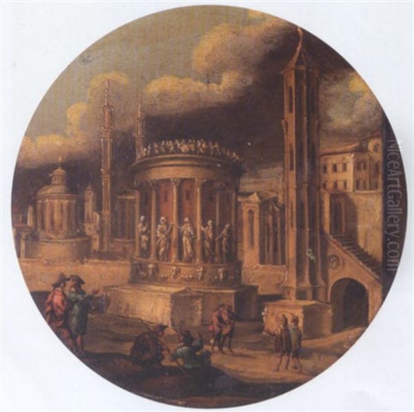 A Capriccio View Of A Town Oil Painting by Francois de Nome