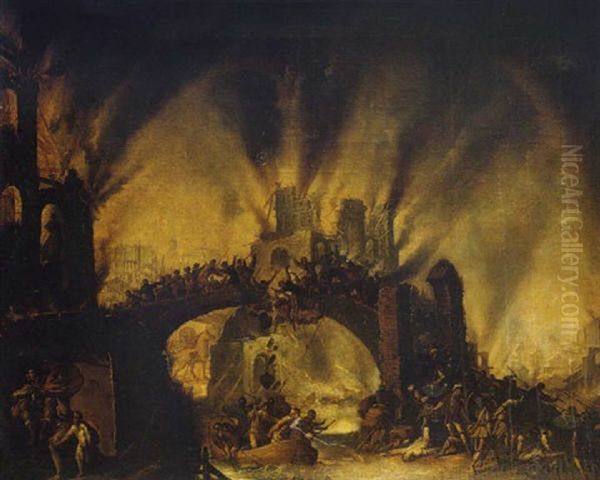 L'incendie De Troie Avec La Fuite D'enee Oil Painting by Francois de Nome