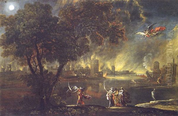 L'incendio Di Sodoma E Lot Con Le Figlie Oil Painting by Francois de Nome