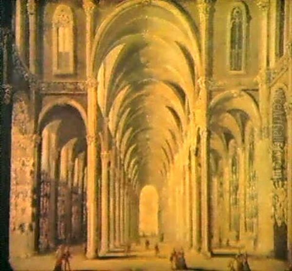 Das Innere Einer Barocken Kirche Mit Vielen Figuren Oil Painting by Francois de Nome