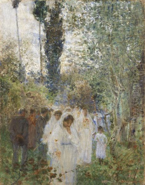 Processione Oil Painting by Plinio Nomellini