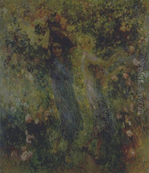 Le Rose Di Poggio Imperiale Oil Painting by Plinio Nomellini