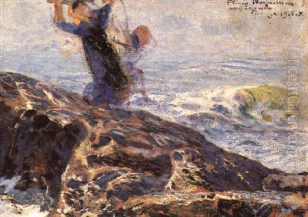 Figure Sulle Rocce Oil Painting by Plinio Nomellini