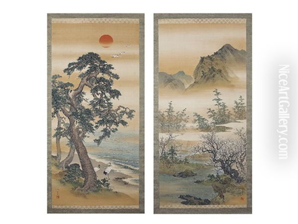 The Landscape Of Mount Penglai (a Pair Of Scrolls) Oil Painting by  Nomura Bunkyo