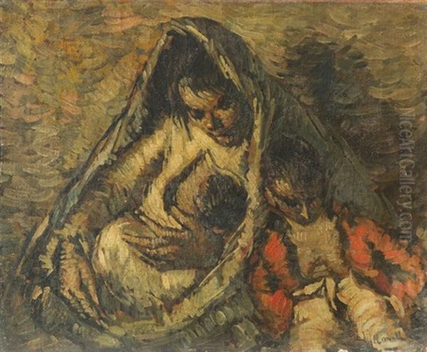 Motherhood Oil Painting by Isidro Nonell y Monturiol