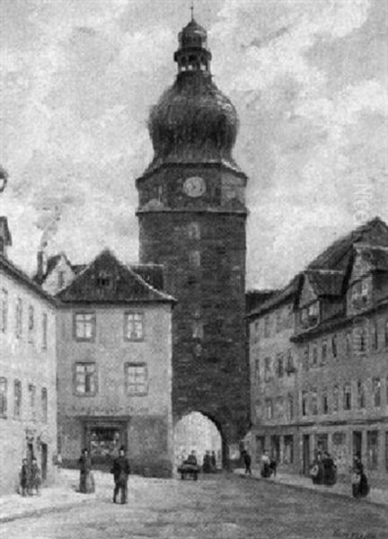 Blick Uber Einen Kleinen Platz Auf Den Spitalturm In Coburg Oil Painting by Carl Nonn