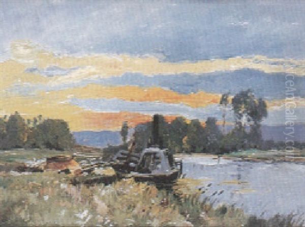 Couche De Soleil Sur La Riviere Oil Painting by Carl Nonn