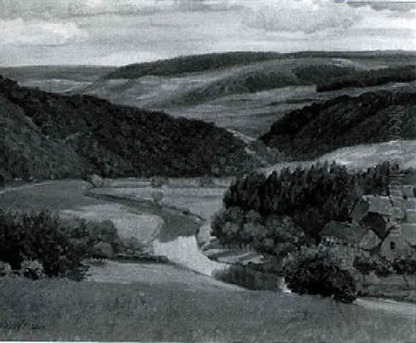 Mountains And View Of River Valley Oil Painting by Carl Nonn