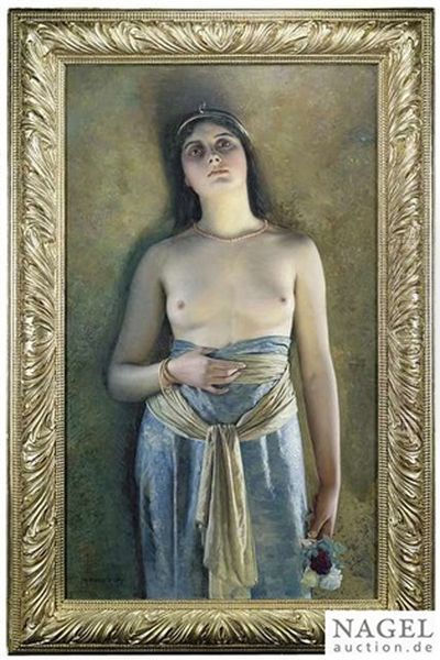 Young Girl Semi Nude With References To Greek And Roman Antiquity Oil Painting by Max Nonnenbruch