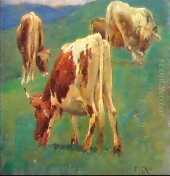 Mucche Al Pascolo Oil Painting by Luigi Nono