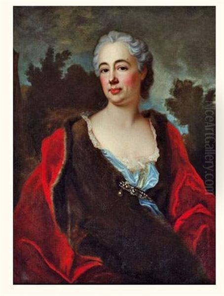 Portrait De Femme Au Manteau Rouge Oil Painting by Donat Nonotte