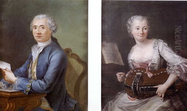 Portrait De Mademoiselle Perrache? (+ Portrait De Jean Philibert Pre Du Machard?; Pair) Oil Painting by Donat Nonotte