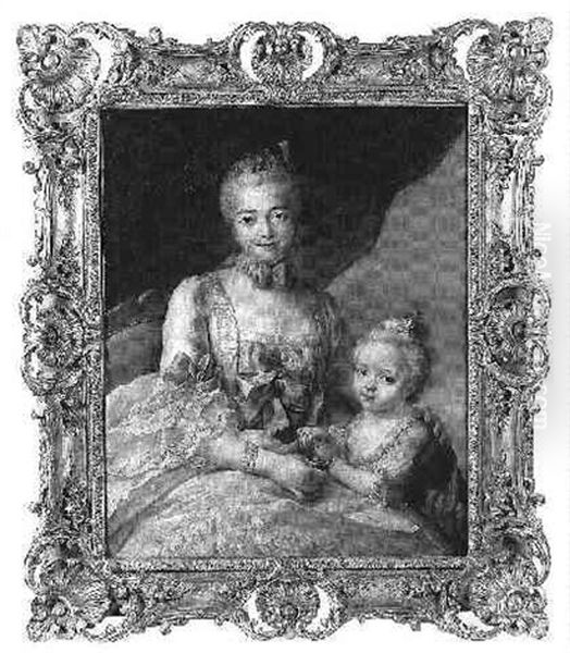 Portrait D'une Dame De Qualite Avec Sa Fille Oil Painting by Donat Nonotte