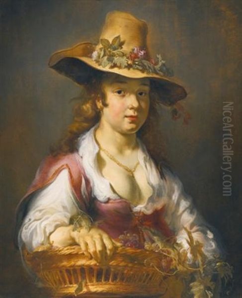 A Girl With A Basket Of Fruit Oil Painting by Jan van Noordt