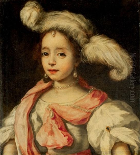 Portrait D'une Femme Au Chapeau A Plumes Oil Painting by Jan van Noordt