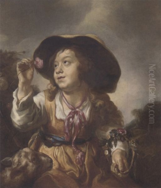 A Young Shepherdess With A Wreath Of Flowers Oil Painting by Jan van Noordt