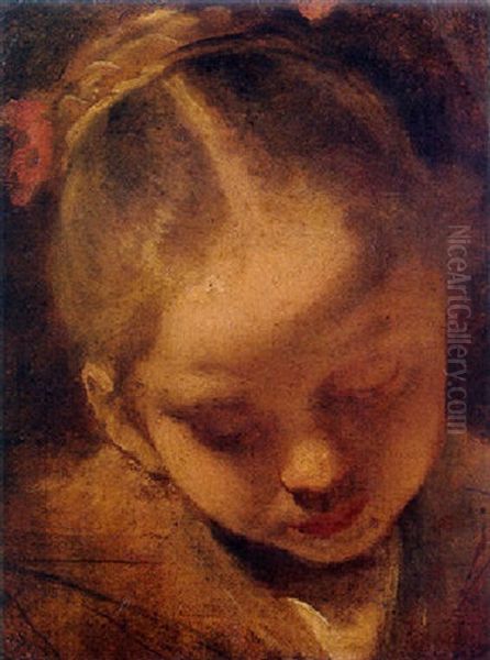 A Girl, Head And Shoulders, Looking Down Oil Painting by Jan van Noordt