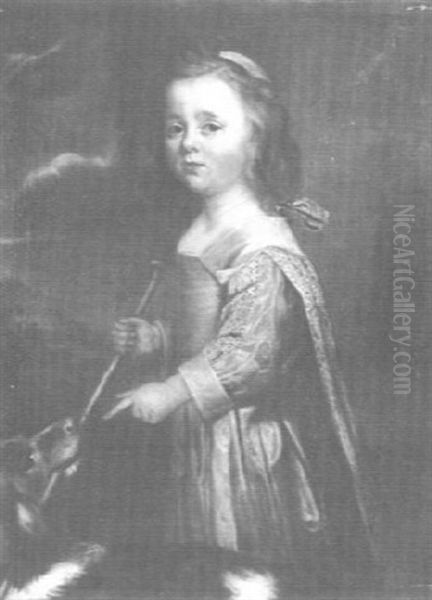 Portrait Of A Boy In A Blue Dress With His Dog Oil Painting by Jan van Noordt