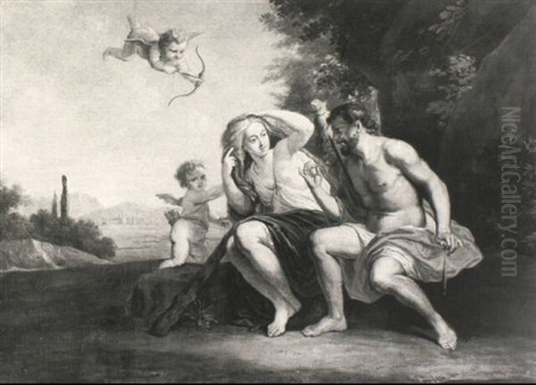 Hercules And Omphale With Putti Oil Painting by Jan van Noordt