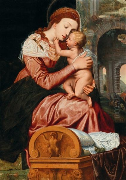 Madonna And Child With Saint Joseph Oil Painting by Adam van Noort the Elder