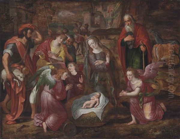 The Adoration Of The Shepherds Oil Painting by Adam van Noort the Elder