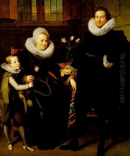 Portrait Of A Family In An Interior Oil Painting by Adam van Noort the Elder