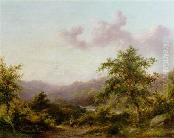 A Peasant Woman In A Wooded Landscape Oil Painting by Gijsberus Nonus Op Ten Noort