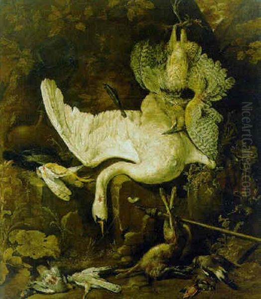 A Dead Swan And Other Game In A Wood Oil Painting by Pieter Van Noort