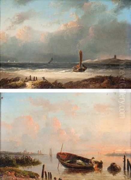 Marine Agitee (pair) Oil Painting by Jacobus Hendricus Johannes Nooteboom