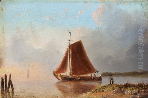 Marine Mit Segelboot Im Abendlicht Oil Painting by Jacobus Hendricus Johannes Nooteboom