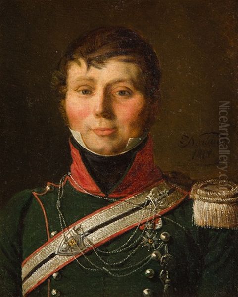 Portrait Of The Captain Of The First Chasseurs Regiment Oil Painting by Jean-Pierre Norblin De La Gourdaine