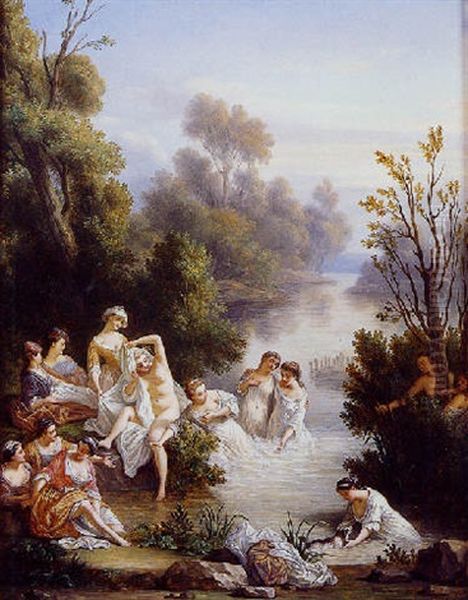 Jeunes Femmes Au Bain Oil Painting by Jean-Pierre Norblin De La Gourdaine