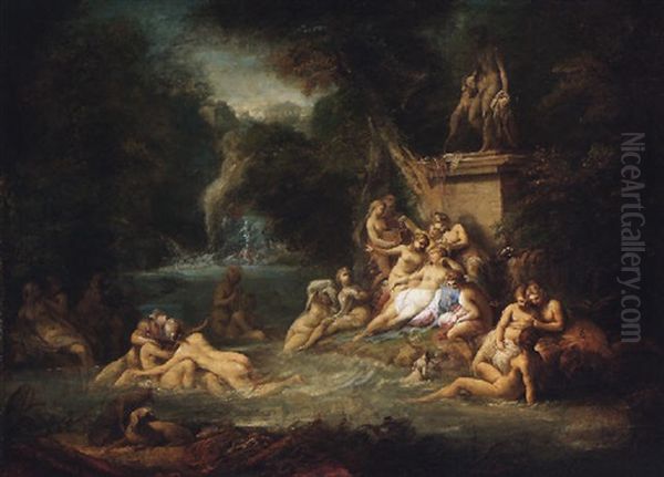 Diana And Her Nymphs Bathing Oil Painting by Jean-Pierre Norblin De La Gourdaine