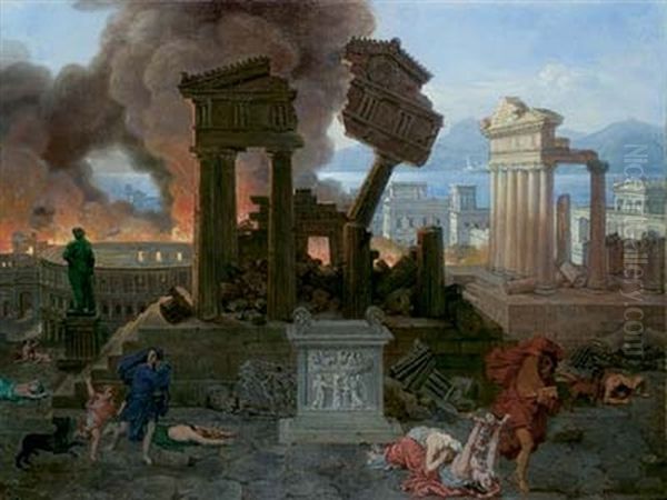 Destruction D'herculanum, En L'an 79, Par L'eruption Du Vesuve Oil Painting by Sebastien Norblin de La Gourdaine