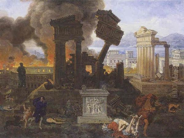 Destruction D'herculanum Par L'eruption Du Vesuve En L'an 79 Oil Painting by Sebastien Norblin de La Gourdaine