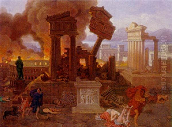 The Destruction Of Herculanum From The Eruption Of Vesuvius Oil Painting by Sebastien Norblin de La Gourdaine