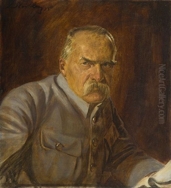 Portrait Of Marshal Jozef Pilsudzki Oil Painting by Stefan Norblin