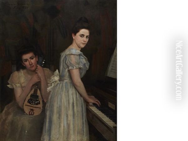 Two Ladies At The Piano Oil Painting by Eleanor Norcross